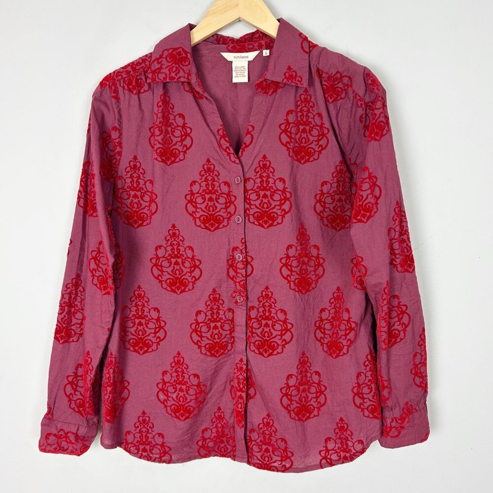 Sundance Velvet Embellished Button Down Shirt Fall Classic Size Small Women's